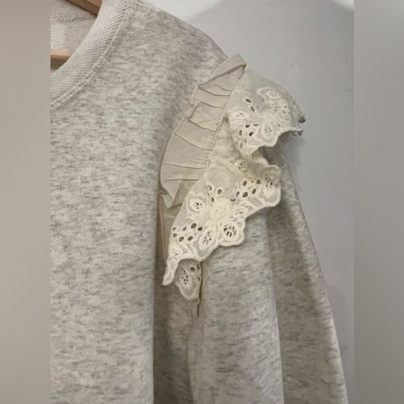 Blue Pepper Oatmeal Eyelet Shoulder Crew Sweatshirt Size Large - Picture 6 of 11